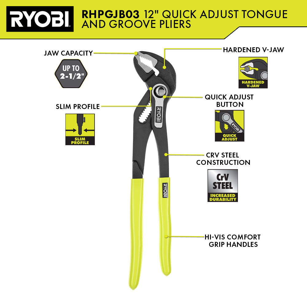 12" QUICK ADJUST TONGUE AND GROOVE PLIER Image 2