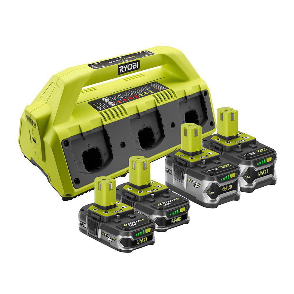 6-PORT SUPERCHARGER WITH 4 LITHIUM+ BATTERIES RYOBI Tools