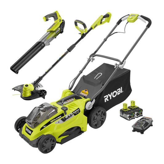 16" ONE+ Lithium+ 18V Mower/Trimmer/Blower Combo Kit - Two 4.0 Ah Batteries and Charger Included RYOBI Tools