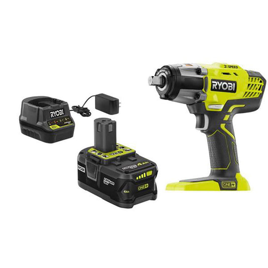 18V ONE+ 3-Speed 1/2" Impact Wrench Kit with (1) 4 Ah Battery, Charger and Bag RYOBI Tools