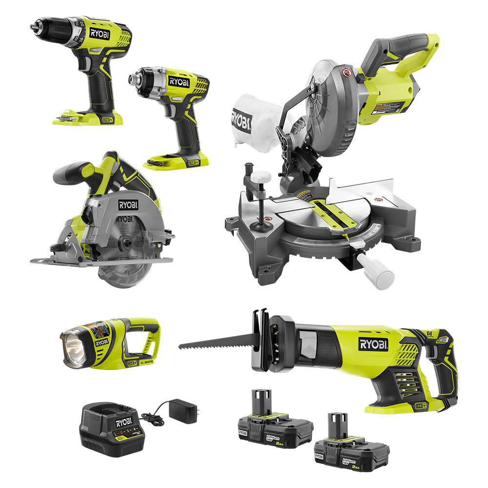 18V ONE+ 6-Tool Combo Kit with (2) 2.0 Ah Compact Batteries and 18V Charger RYOBI Tools