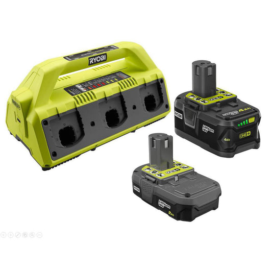 18V ONE+ BATTERY AND CHARGER KIT WITH (1) 2.0 AH, (1) 4.0 AH BATTERY, AND 6-PORT SUPERCHARGER RYOBI Tools