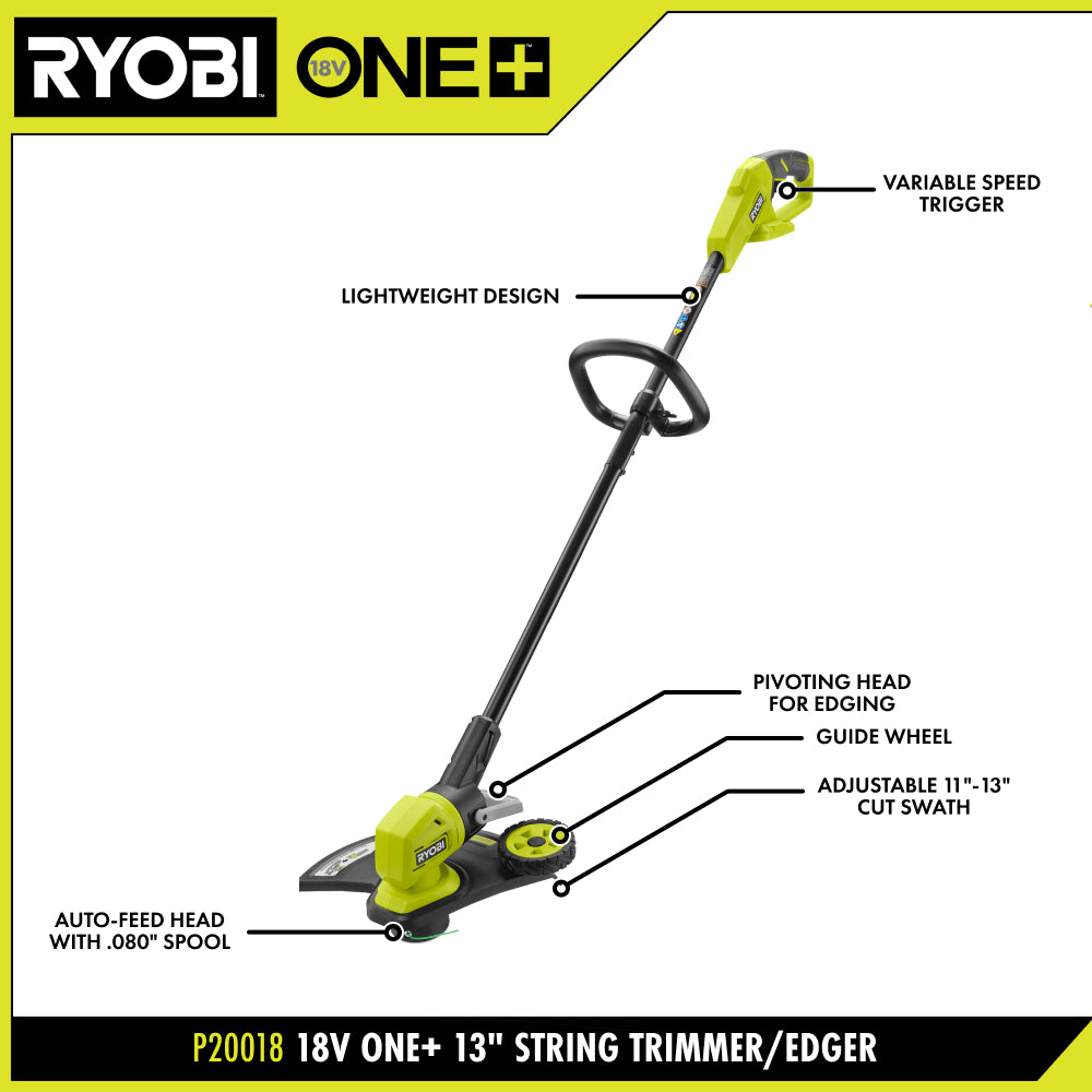 18V ONE+ 13” String Trimmer/Edger RYOBI Tools