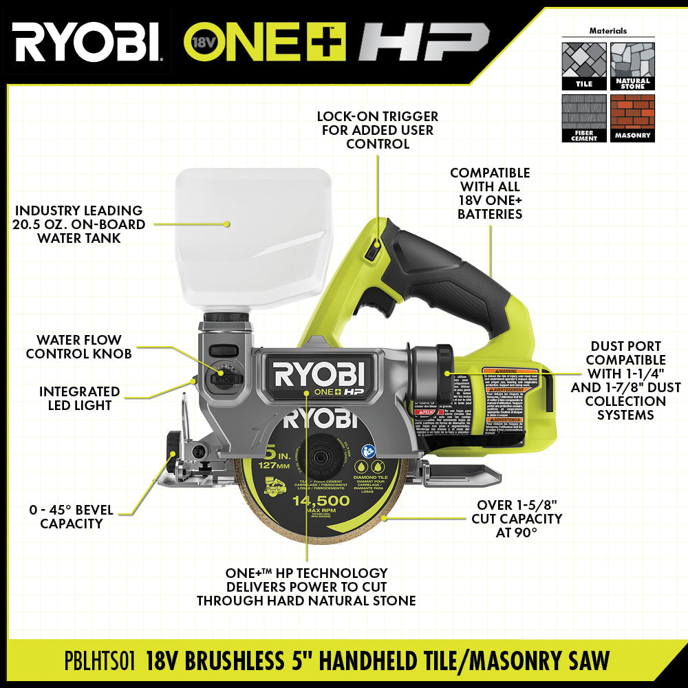 18V ONE+ BRUSHLESS 5" HANDHELD TILE/MASONRY SAW Image 3