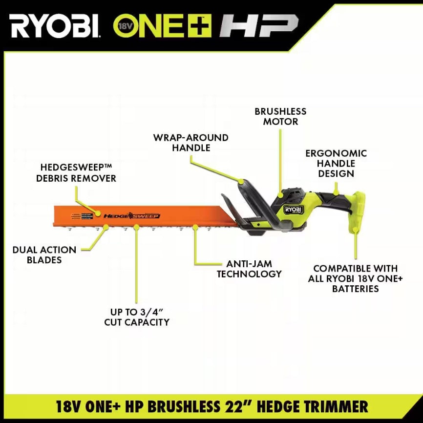 18V ONE+ HP Brushless 22" Hedge Trimmer with 2Ah Battery and Charger Image 3