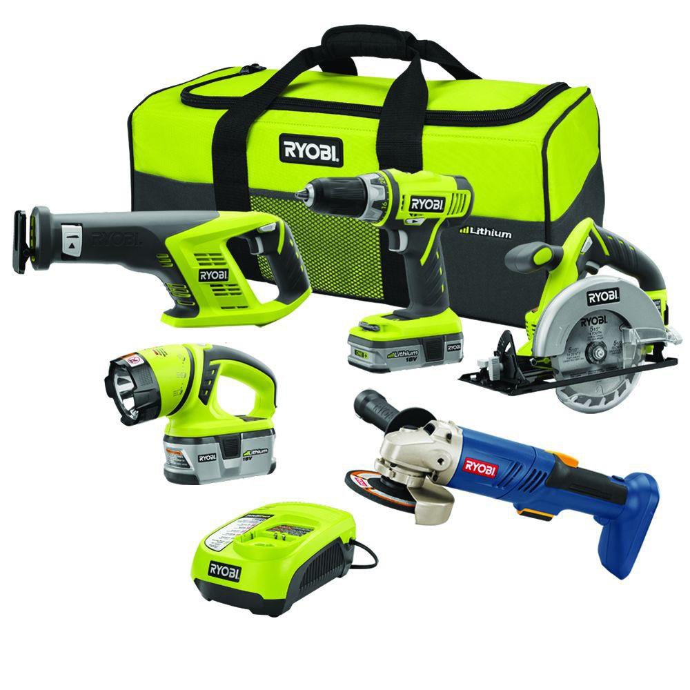 18V ONE+ Lithium Combo Kit (4-Tool) + 4.5 Angle Grinder RYOBI Tools