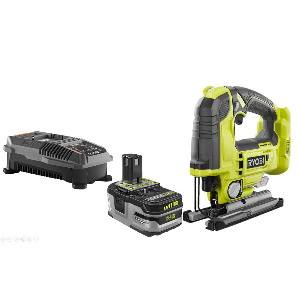 18V ONE+ Brushless Jig Saw with 3.0 Ah LITHIUM+ HP Battery and 18V Charger RYOBI Tools