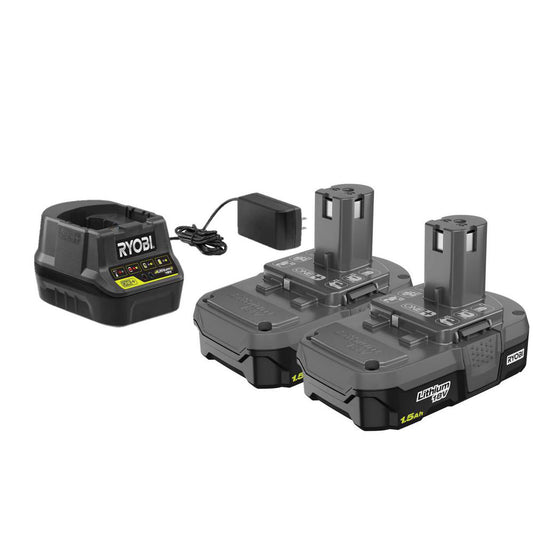18V ONE+ 1.5 Ah Compact Battery (2-Pack) with Charger Kit RYOBI Tools