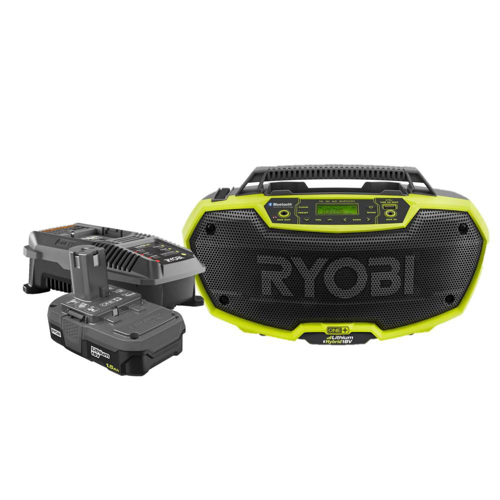 18V ONE+ HYBRID STEREO WITH BLUETOOTH TECHNOLOGY WITH 1.5 AH COMPACT BATTERY AND CHARGER RYOBI Tools