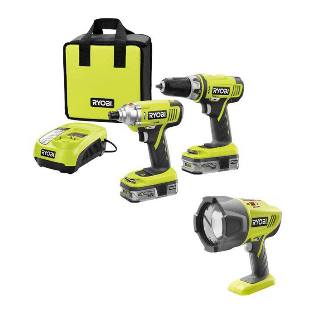 18V ONE+ Drill and Impact Kit (2-Tool) + Xenon High Beam Spotlight RYOBI Tools
