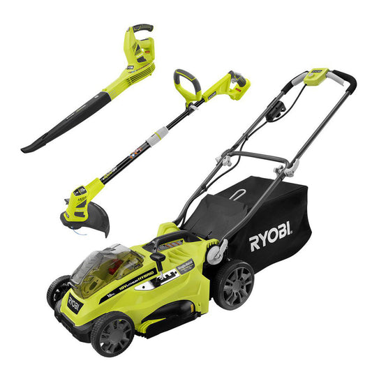 18V ONE+ 16" Hybrid Lawn Mower with Hybrid Trimmer and Sweeper Combo Kit - Battery and Charger Not Included RYOBI Tools