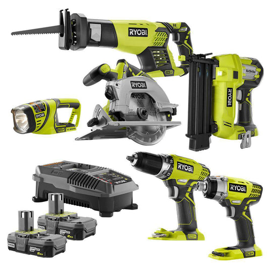 18V ONE+ 6-Tool Combo Kit with (2) 2.0 Ah Batteries and 18V Charger RYOBI Tools