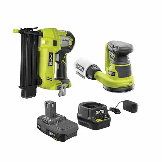 18V ONE+ 18-Gauge Brad Nailer and 5" Random Orbit Sander Combo Kit with (1) 1.5 Ah Battery and Charger RYOBI Tools