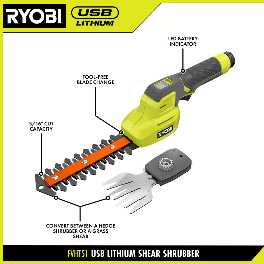 USB LITHIUM SHEAR SHRUBBER KIT RYOBI Tools