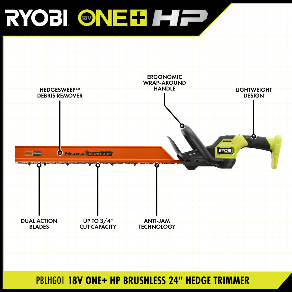 18V ONE+ HP BRUSHLESS 24" HEDGE TRIMMER KIT RYOBI Tools