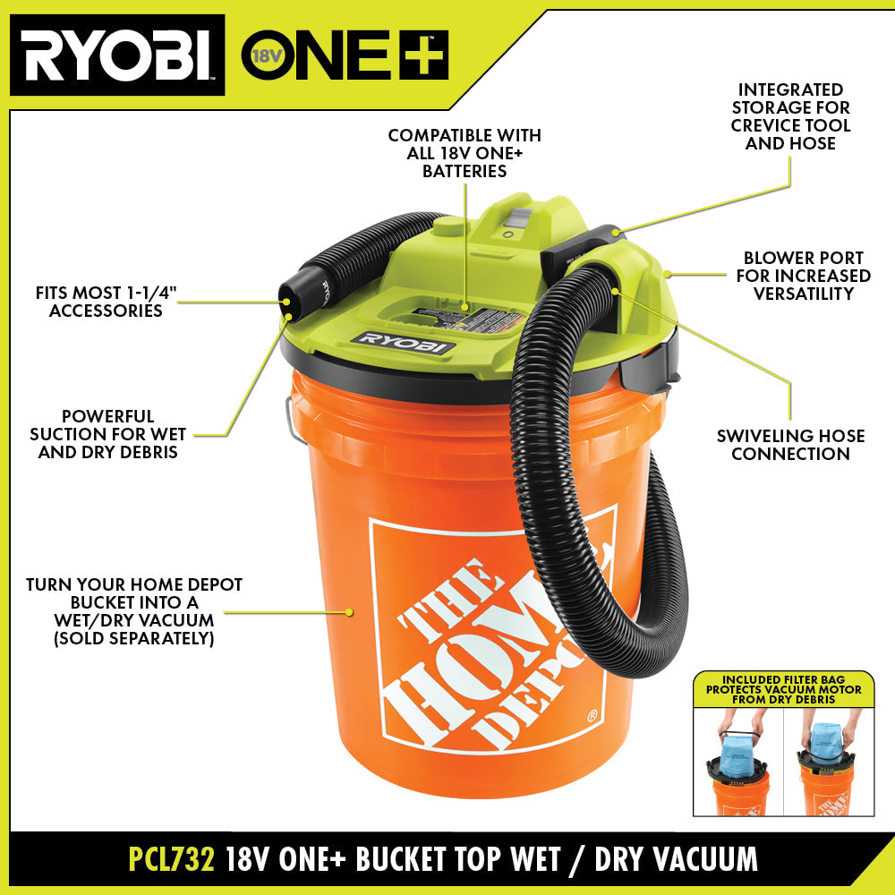 18V ONE+ BUCKET TOP WET/DRY VACUUM KIT Image 3