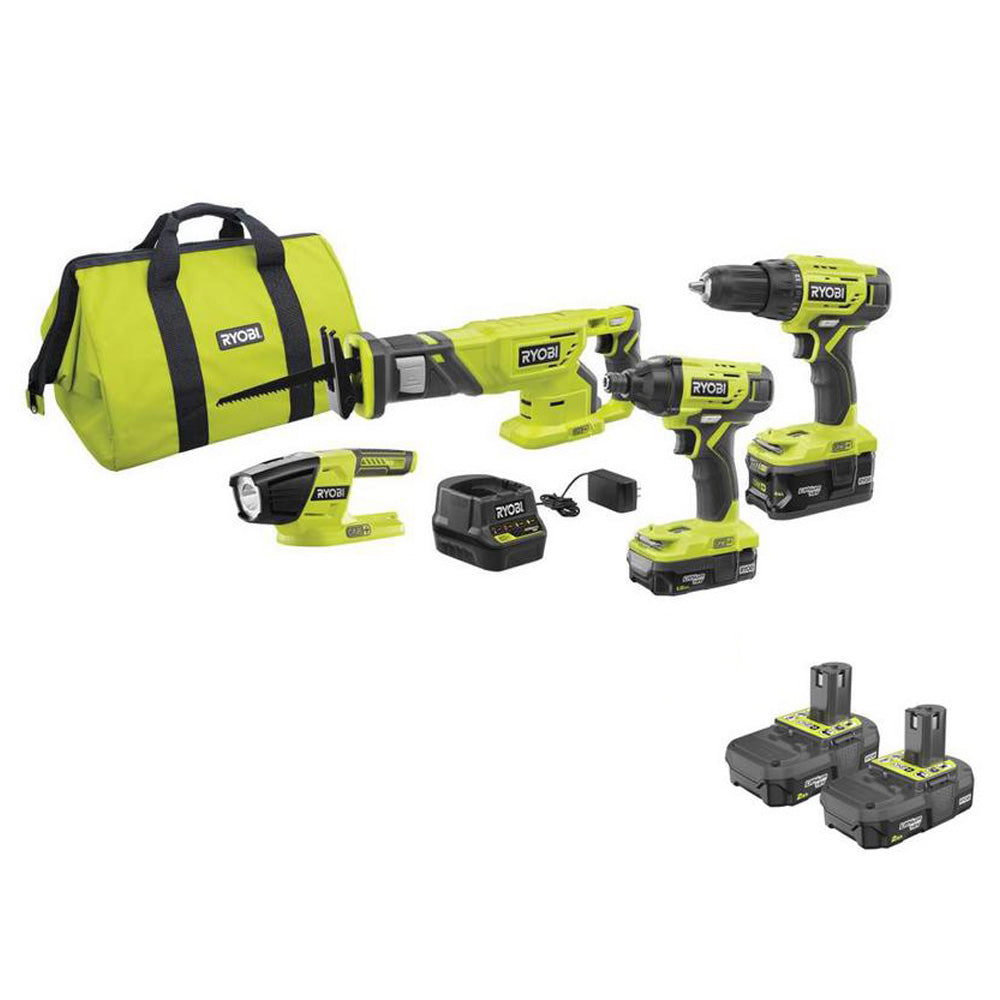 18V ONE+ 4-Tool Combo Kit with Bonus 18V ONE+ 2.0 Ah Compact Battery (2-Pack) RYOBI Tools