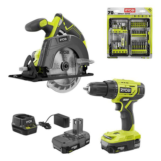 18V ONE+ 2-Tool Combo Kit with Drill/Driver, Circular Saw, (2) 1.5 Ah Batteries, Charger, Bag with Impact Kit RYOBI Tools