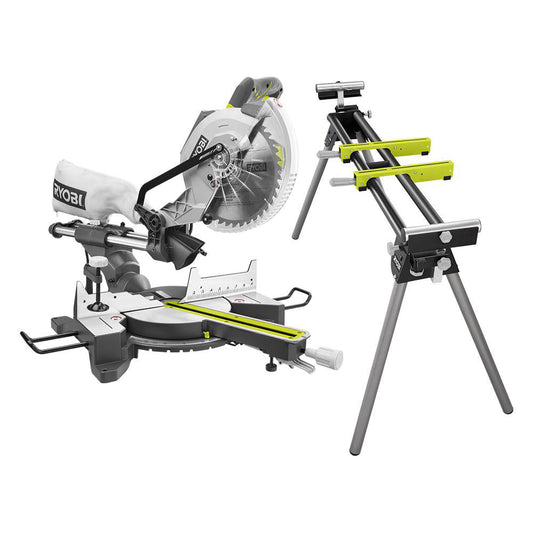 10" Sliding Miter Saw with LED and Miter Saw Stand with Tool-Less Height Adjustment RYOBI Tools