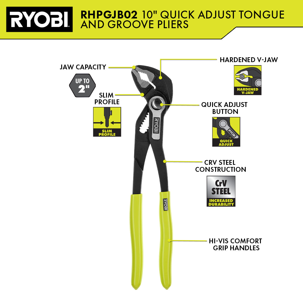10" QUICK ADJUST TONGUE AND GROOVE PLIER Image 2