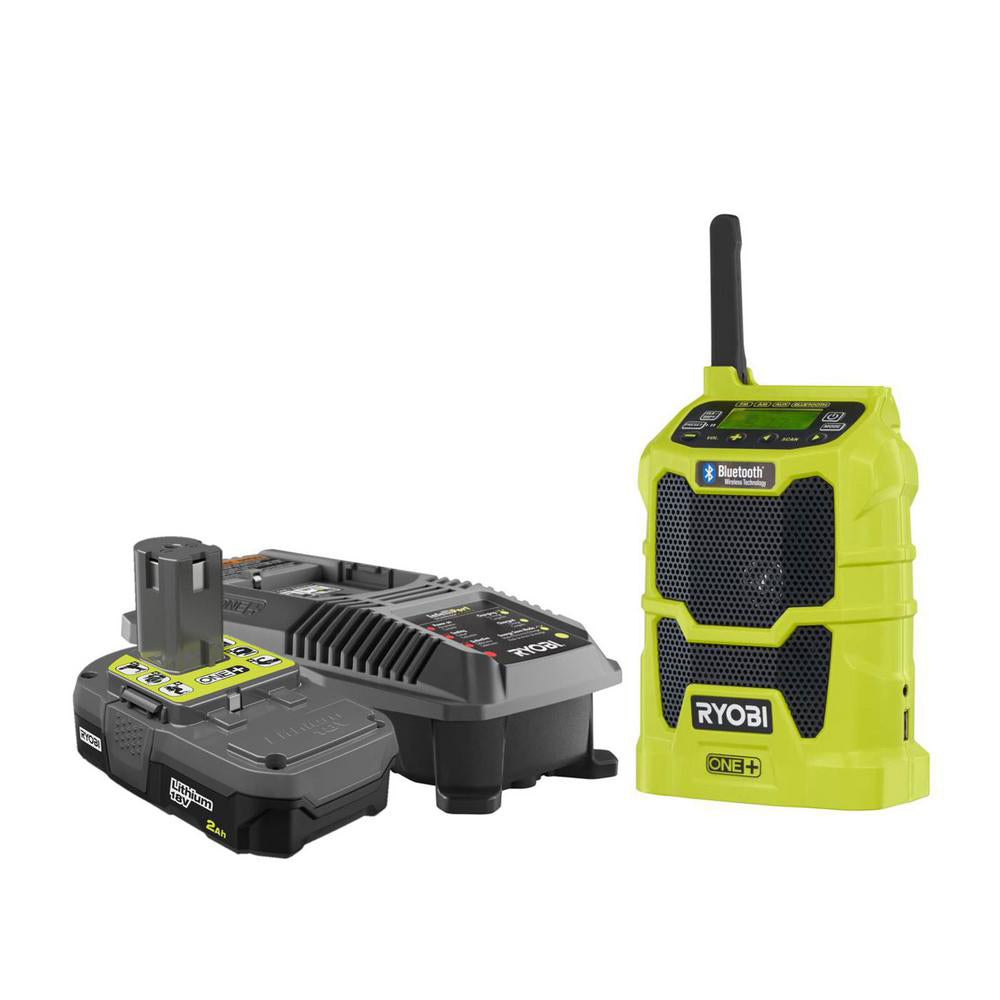 18V ONE+ Compact Radio with 2.0 Ah Battery and Dual Chemistry IntelliPort Charger Kit RYOBI Tools