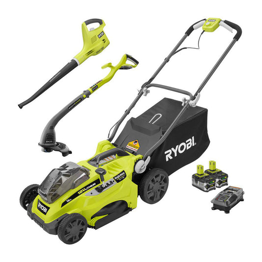 ONE+ 16" 18V Mower/String Trimmer/Blower Combo Kit - Two 4.0 Ah Batteries and Charger Included RYOBI Tools