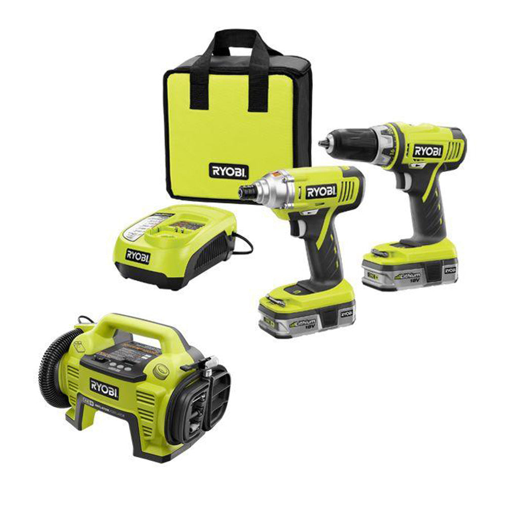 18V ONE+ Drill and Impact Kit (2-Tool) + Inflator RYOBI Tools