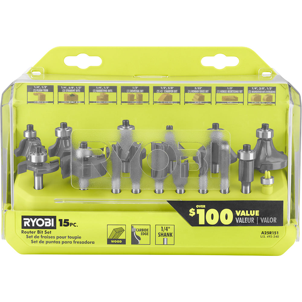 15 PC. Router Bit Set RYOBI Tools