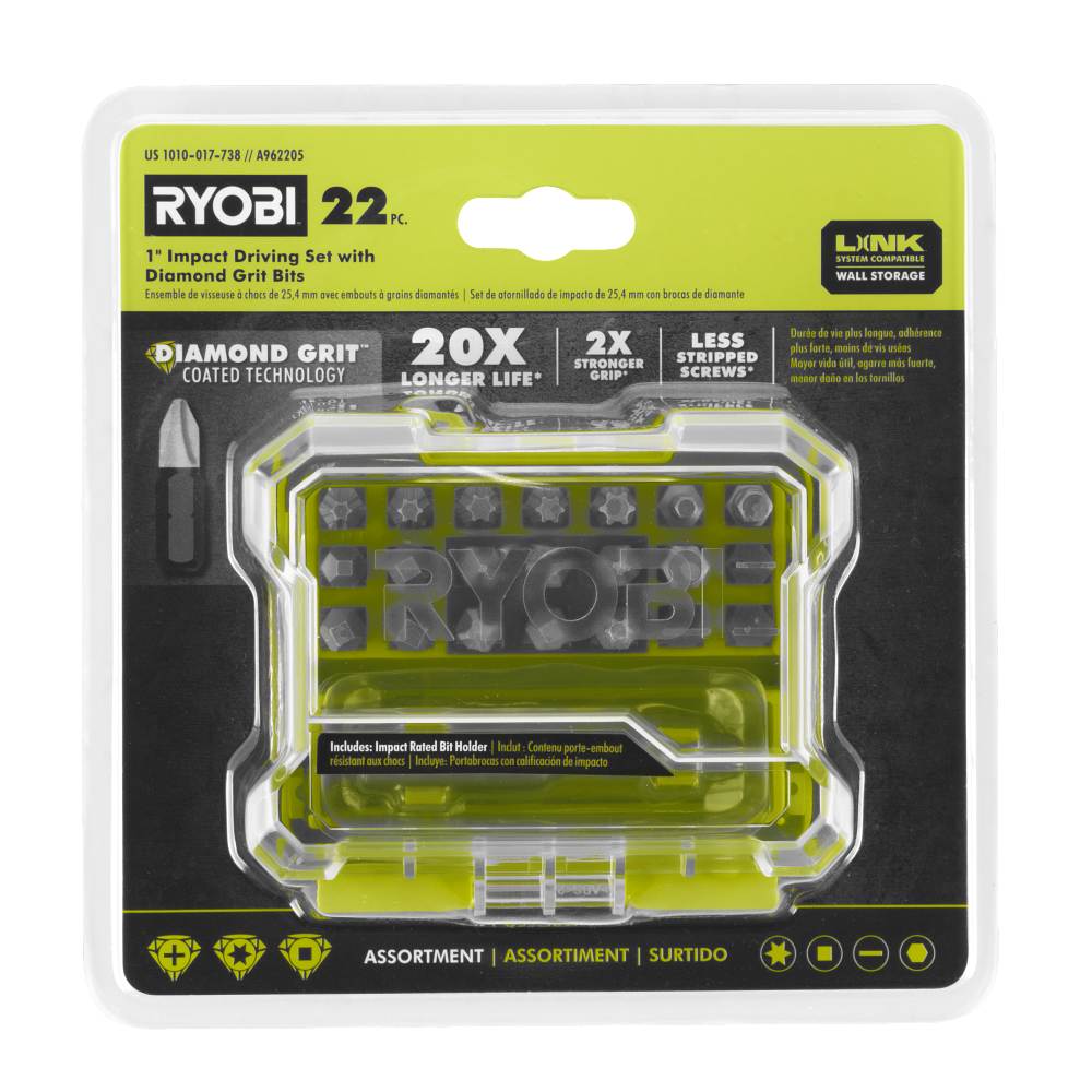 22 PC. 1" IMPACT DRIVING SET WITH DIAMOND GRIT BITS RYOBI Tools
