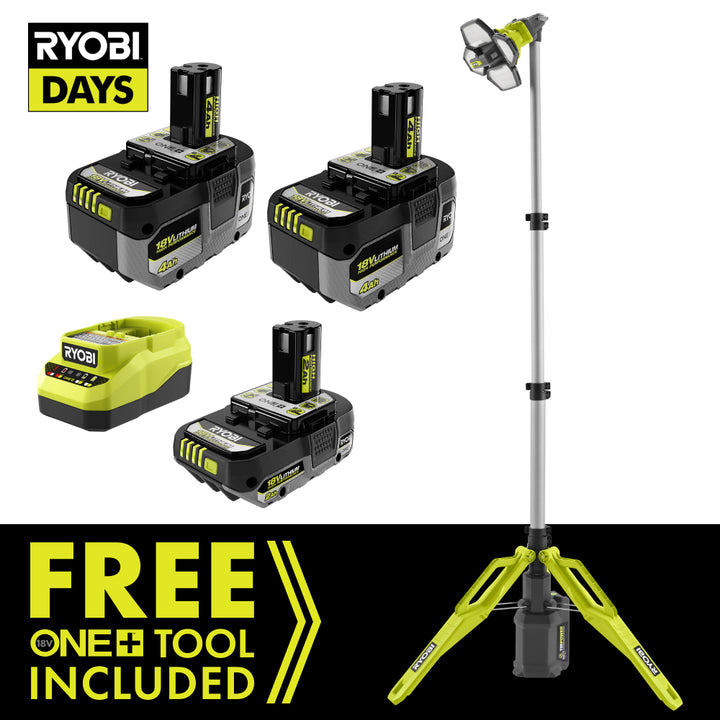 18V ONE+ LITHIUM HIGH PERFORMANCE STARTER KIT WITH FREE TRIPOWER TRIPOD LED LIGHT RYOBI Tools-Sandbox