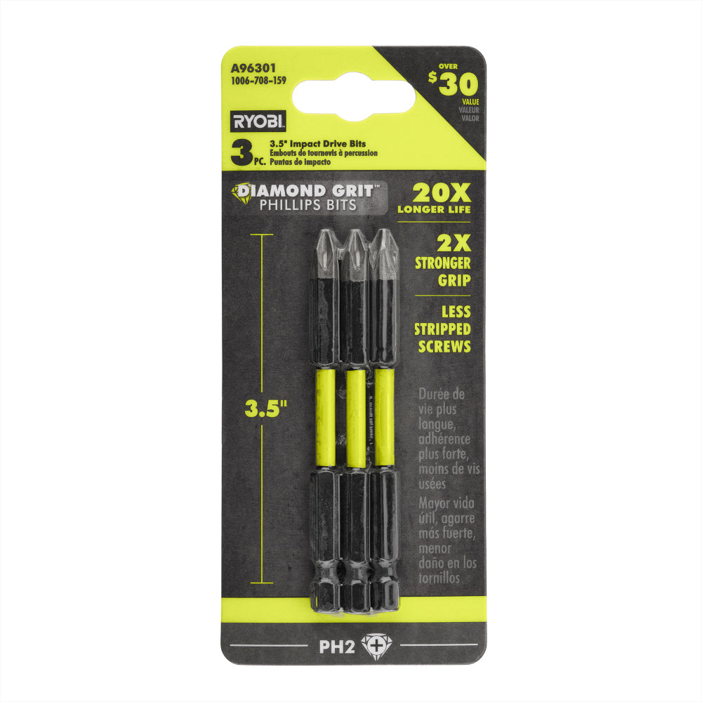 3 PC. 3-1/2" Diamond Grit Impact Drive Bits RYOBI Tools