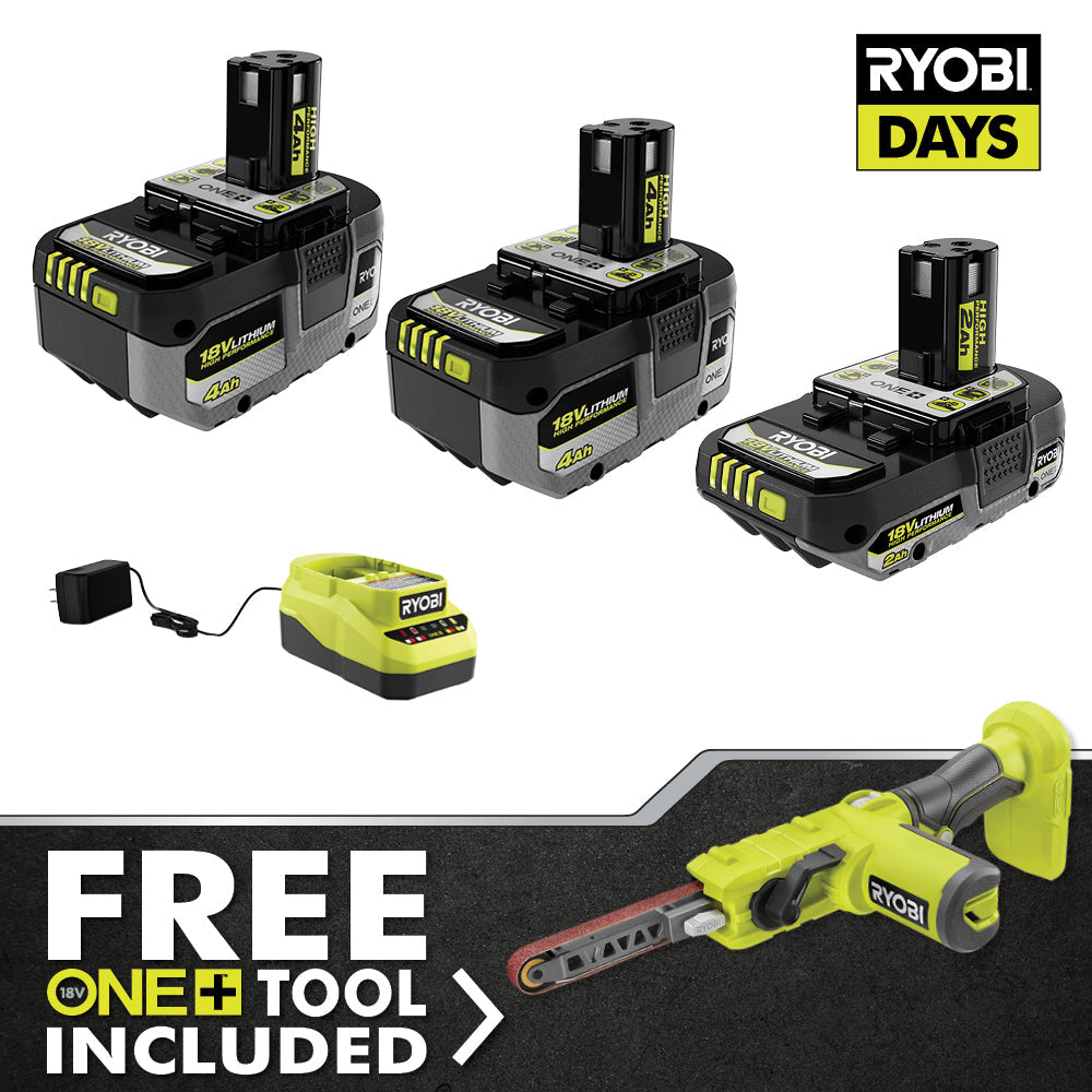 18V ONE+ LITHIUM HIGH PERFORMANCE STARTER KIT WITH FREE 18V ONE+ 1/2" X 18" BELT SANDER RYOBI Tools