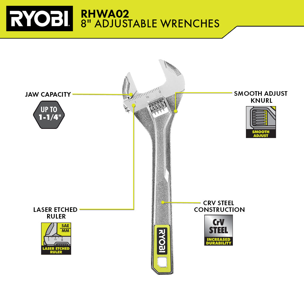 8" Adjustable Wrench Image 3