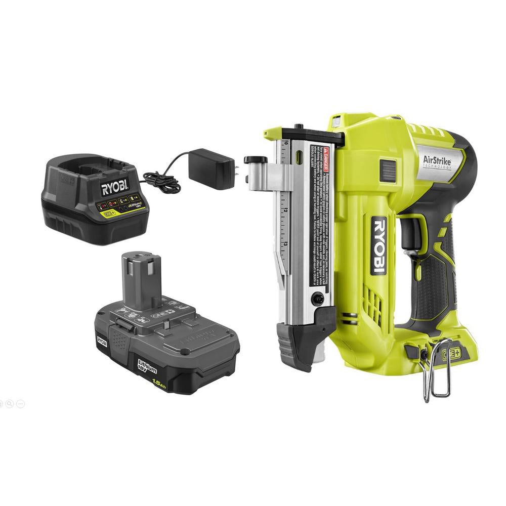 18V ONE+ AirStrike 23-Gauge 1-3/8" Headless Pin Nailer Kit with 1.5 Ah Battery and Charger RYOBI Tools