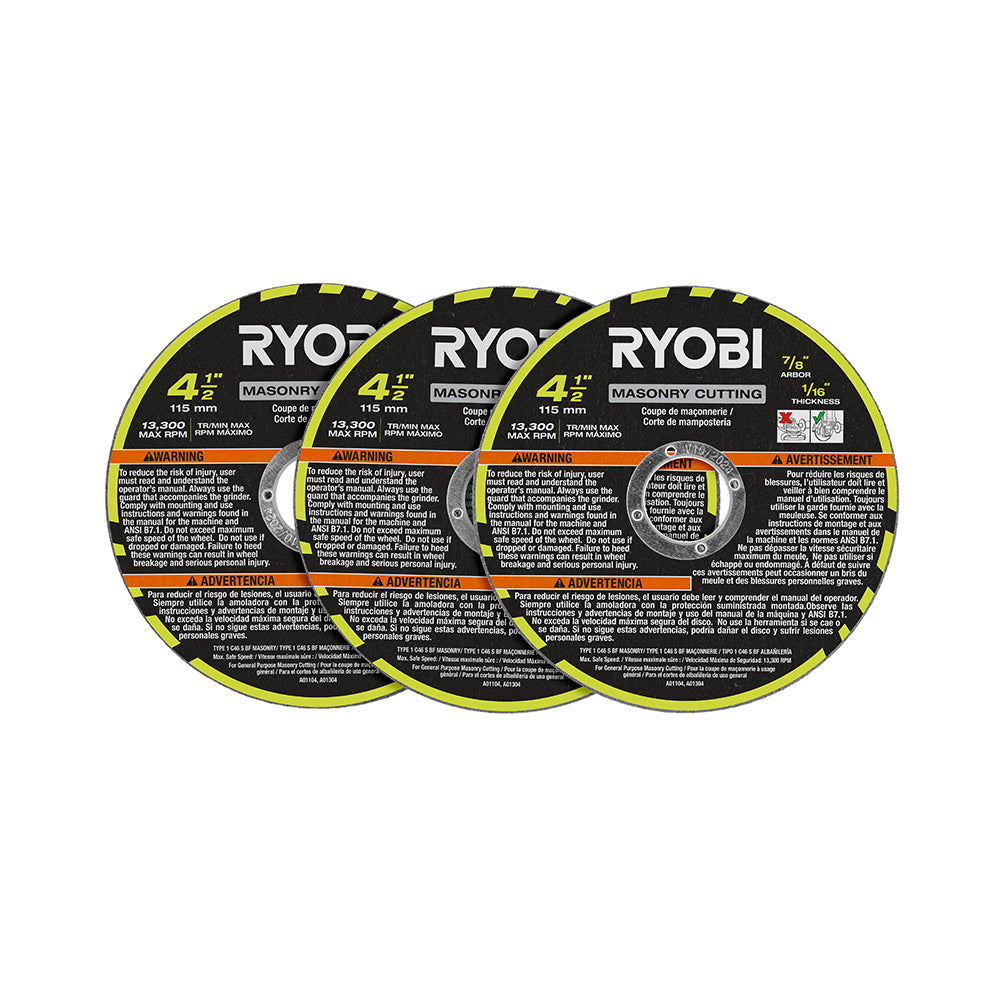3 PC. 4-1/2" Masonry Cutting Wheel Set RYOBI Tools