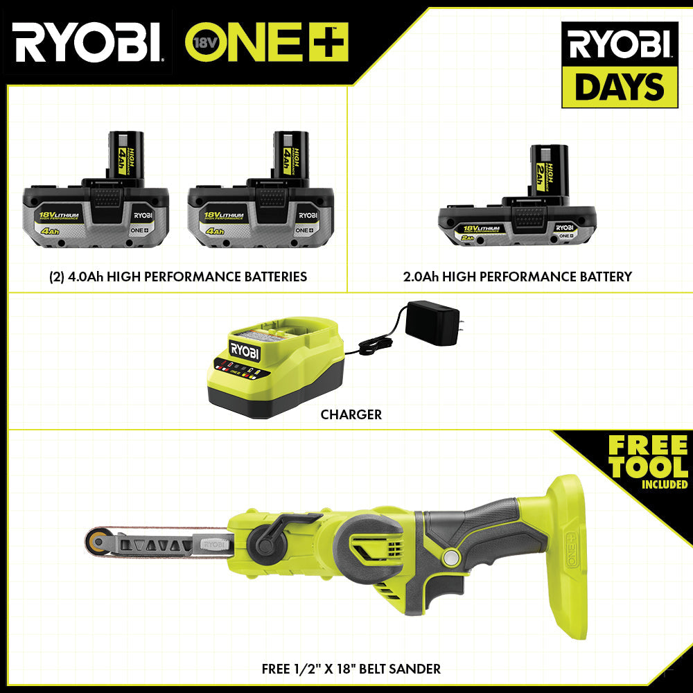 18V ONE+ LITHIUM HIGH PERFORMANCE STARTER KIT WITH FREE 18V ONE+ 1/2" X 18" BELT SANDER Image 2