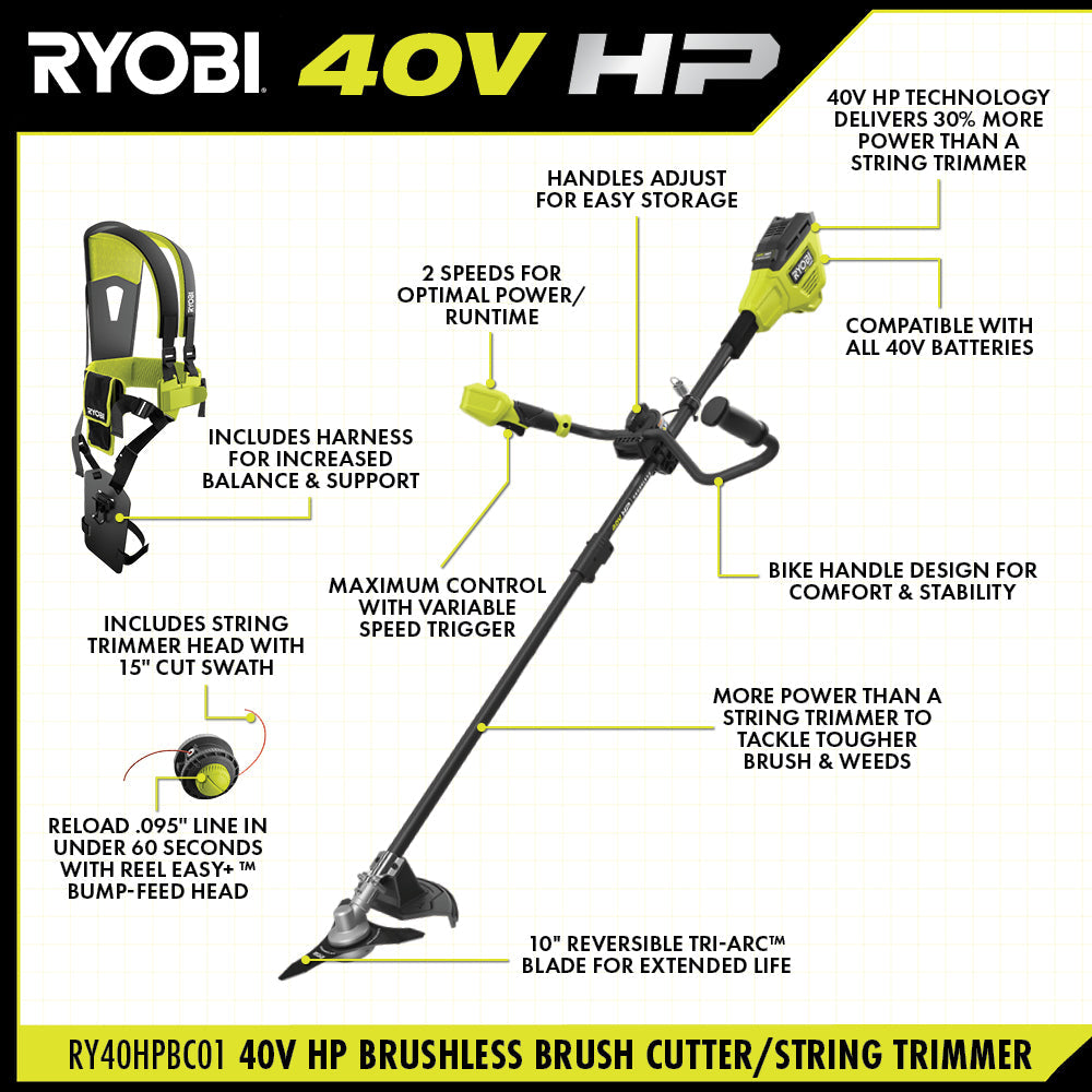 40V HP Brushless Brush Cutter/String Trimmer RYOBI Tools