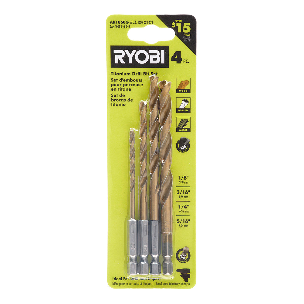 Hex Shank Titanium Drill Bit Set (4 PC.) RYOBI Tools