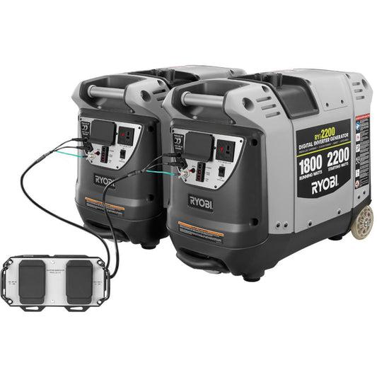 2,200-Watt Gray Gasoline Powered Digital start Inverter Generators with Parallel Combo Kit RYOBI Tools