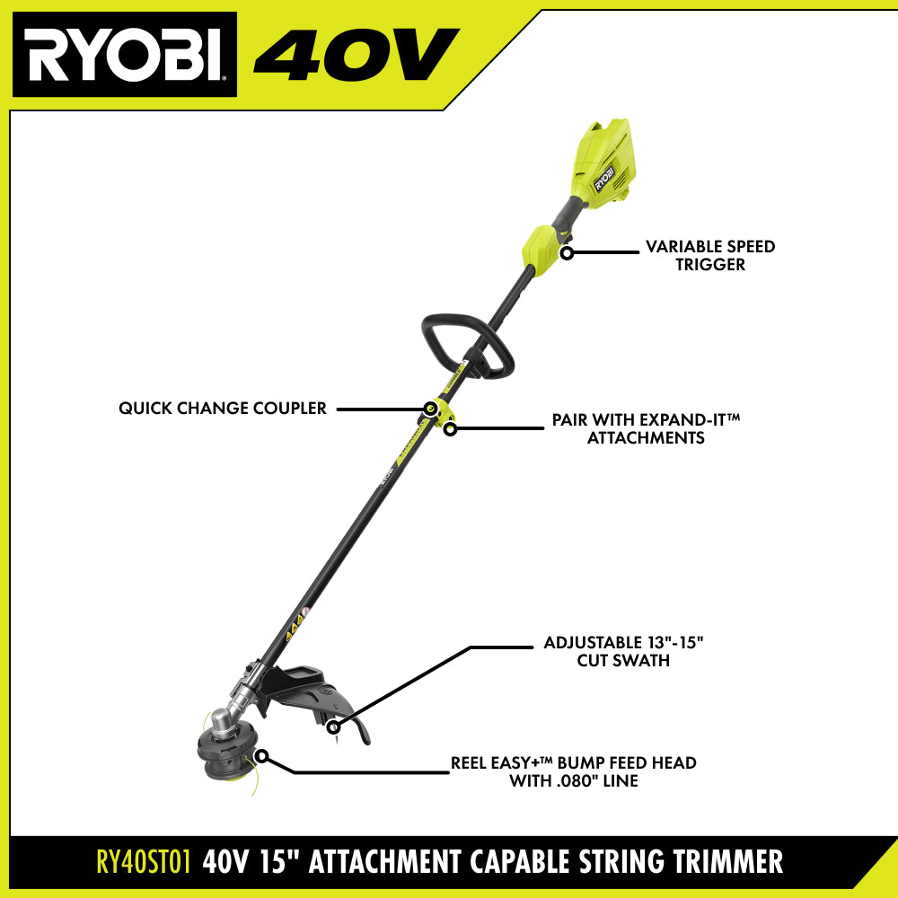 40V 15" Attachment Capable String Trimmer Kit RYOBI Tools