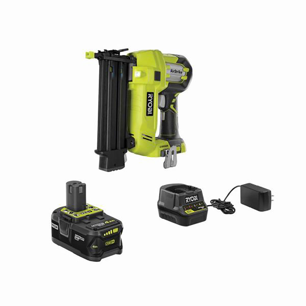 18V ONE+ AirStrike 18-Gauge Brad Nailer with Sample Nails, (1) 4.0 Ah Battery and Charger RYOBI Tools