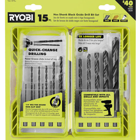 15 PC. BLACK OXIDE HEX SHANK DRILL BITS RYOBI Tools