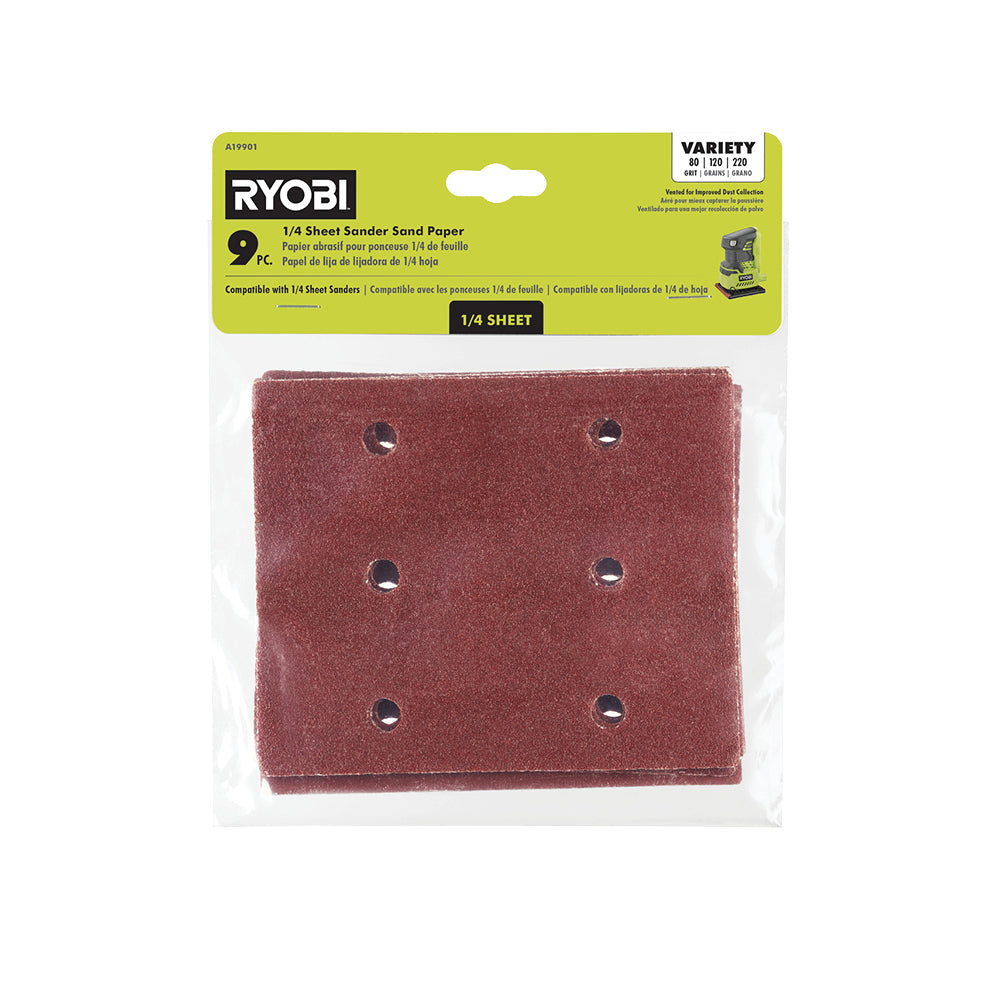 9 PC. 1/4 SHEET SANDER SAND PAPER RYOBI Tools