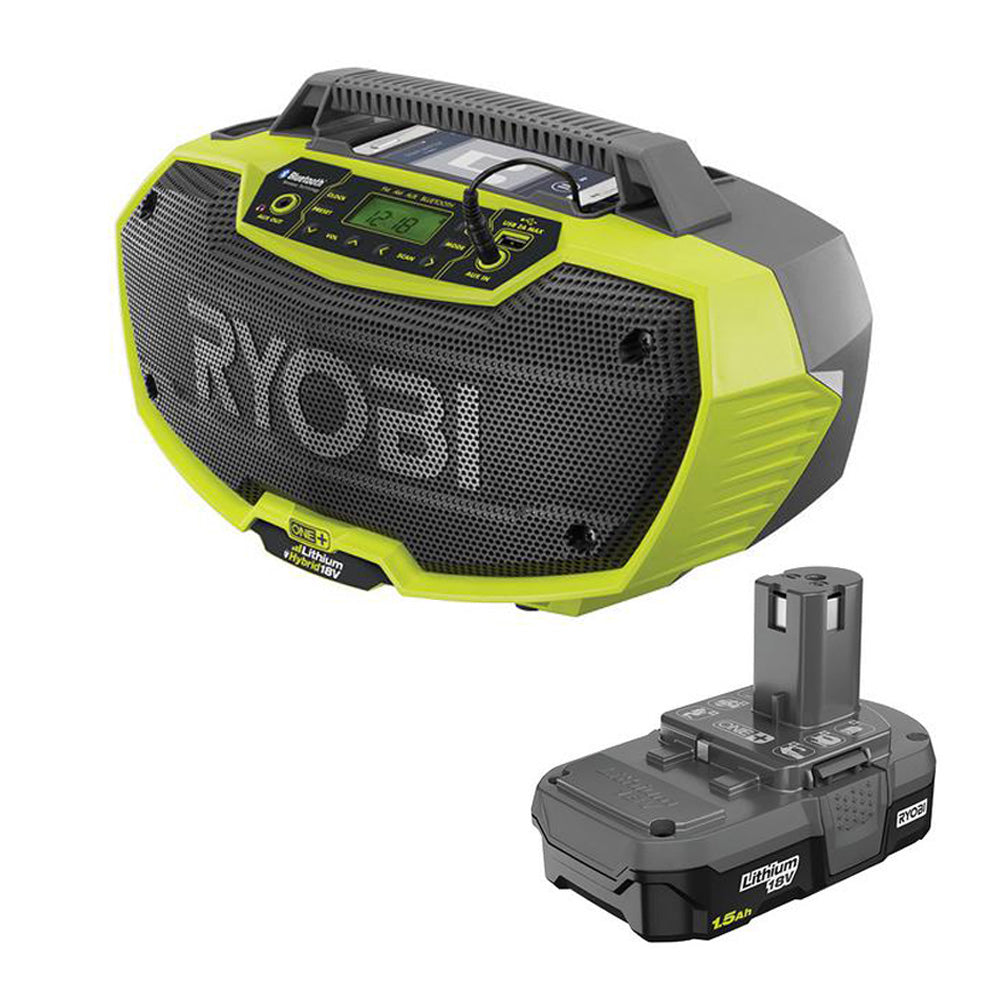 18V ONE+ Hybrid Stereo with Bluetooth Wireless Technology with 1.5 Ah Compact Battery RYOBI Tools