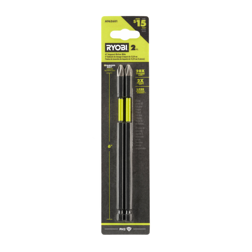 2 PC. 6" Diamond Grit Impact Drive Bits RYOBI Tools