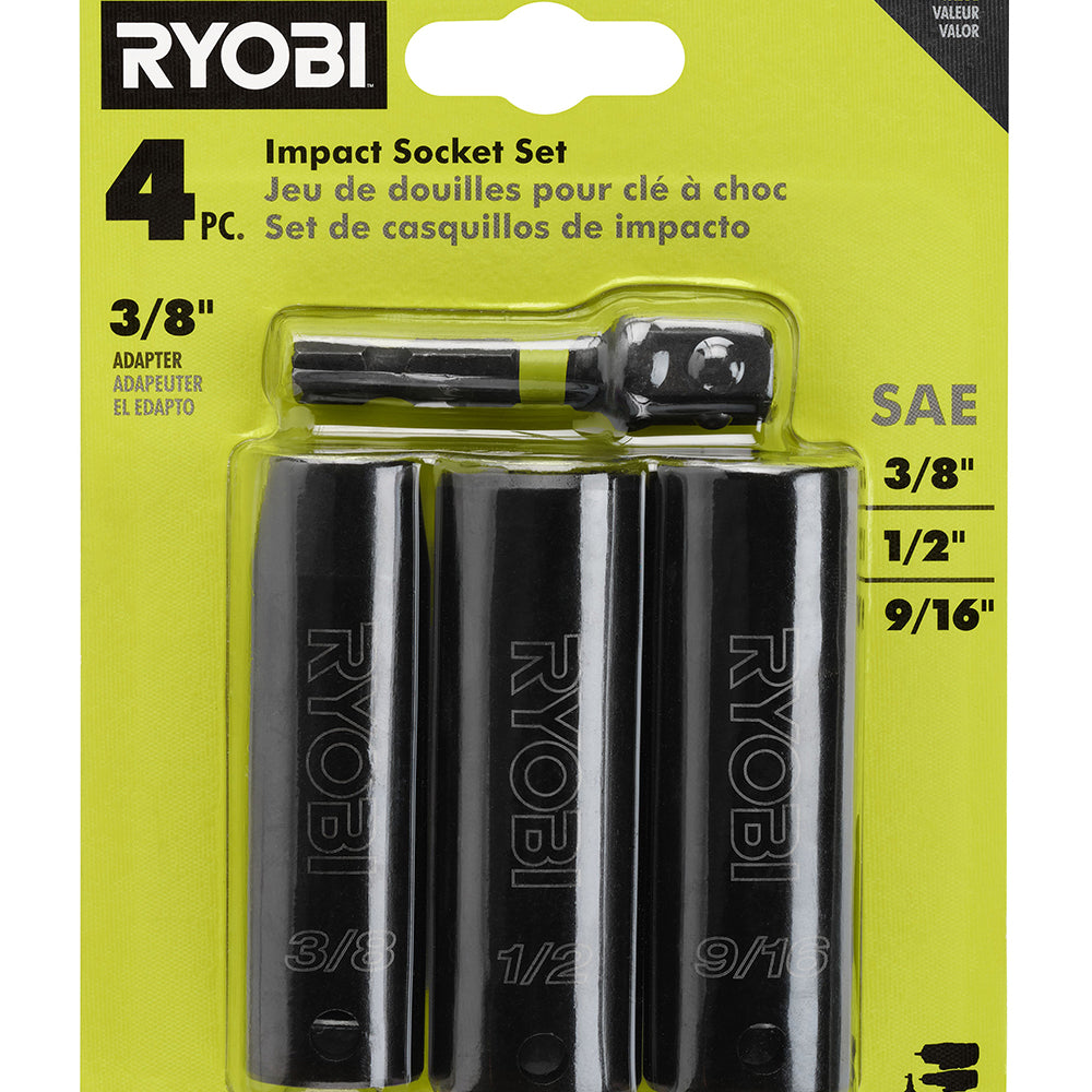 4 PC. 3/8" Drive SAE Impact Socket Set RYOBI Tools