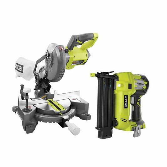 18V ONE+ 7-1/4” Miter Saw & AirStrike(TM) 18GA Brad Nailer RYOBI Tools
