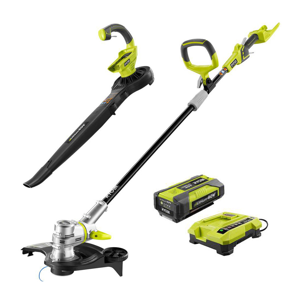 40V Trimmer/Edger and Blower/Sweeper Combo Kit - 1.5 Ah Battery and Charger Included RYOBI Tools