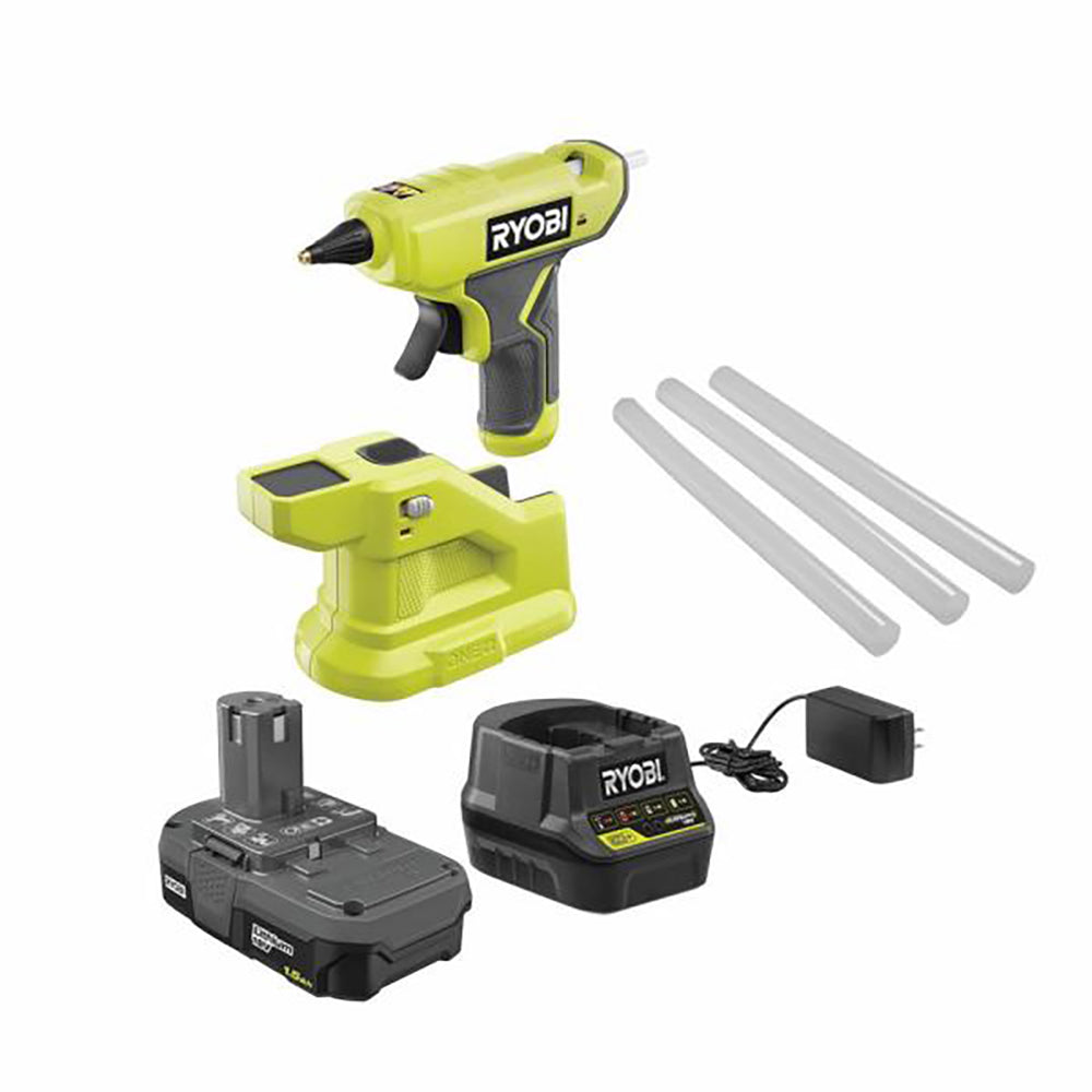 18V ONE+ Compact Glue Gun Kit with 1.5 Ah Compact Battery and 18V Charger RYOBI Tools