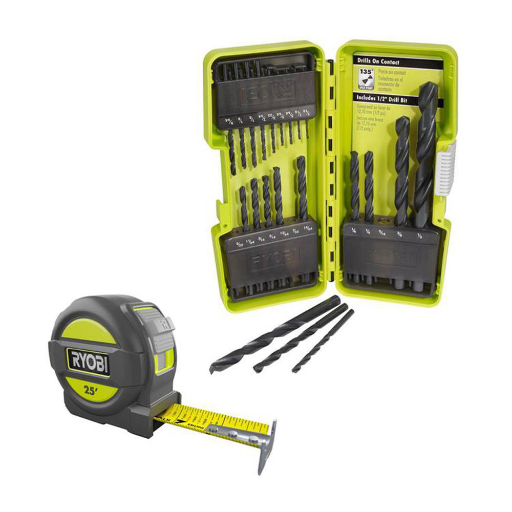 BLACK OXIDE INDEX DRILL BIT SET (29-PIECE) WITH BONUS 25 FT. TAPE MEASURE RYOBI Tools